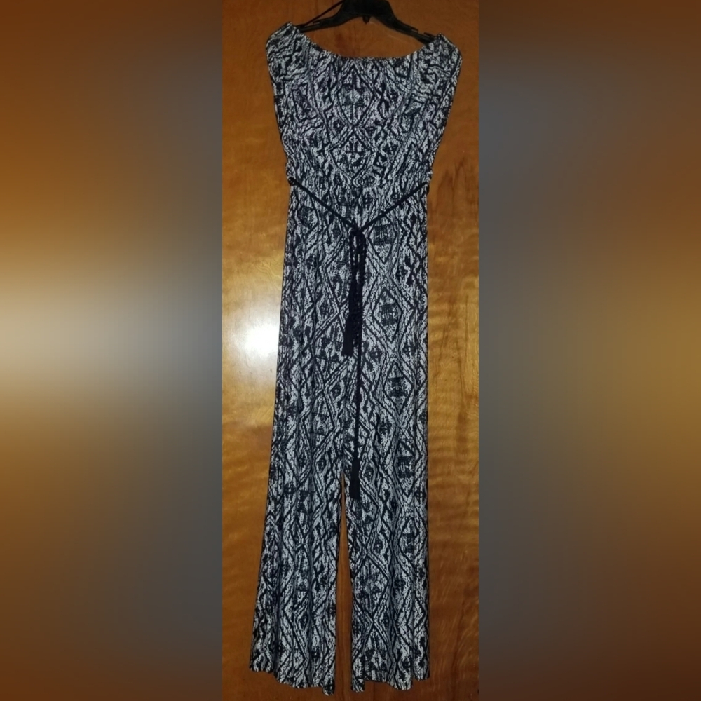 Women’s Beach Break Black & White Strapless Long Romper Wide Leg X-Large